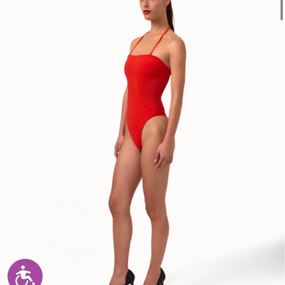 Wolford Red Halter One-Piece Swimsuit